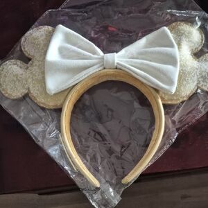 Disney Beignets Gold and White Bow Mouse Ear Headband